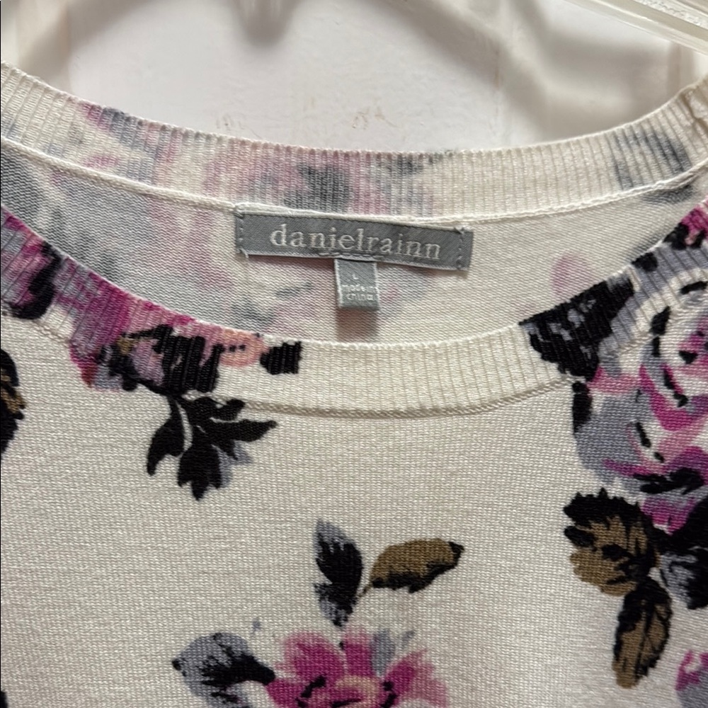 Daniel Rainn Floral Pink and Purple Crew Neck Sweater